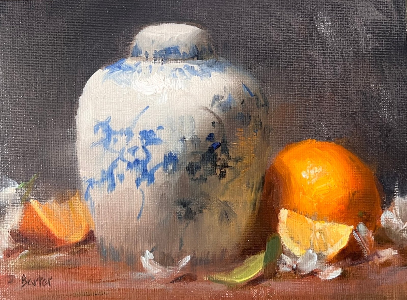 Spice Jar with Oranges and Hydrangea by Stacy Barter at LePrince Galleries